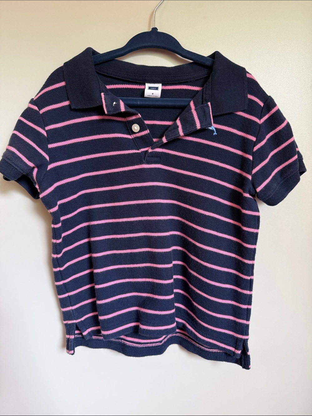 Janie and Jack Navy and Pink Striped Polo Shirt